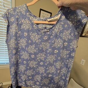Laura Ashley Blue and White Floral Short Sleeve Top